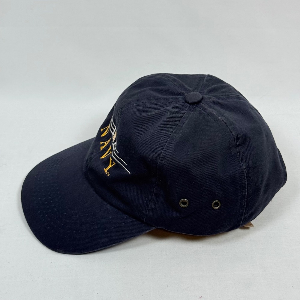 Vintage Navy Baseball Cap Hat Gold Embroidered Military Dad Adjustable Strapback - Picture 3 of 10